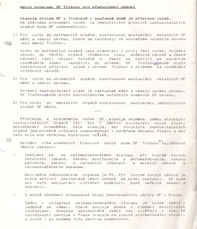Program OF TU leden 1990 -1 ;Dokumenty OF Trutnov